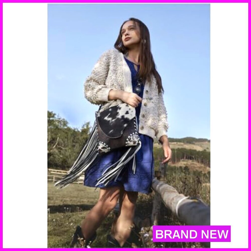 Genuine Leather Fringe Shoulder Bag Boho Western Cowgirl Style Handcrafted Purse - Picture 2 of 6